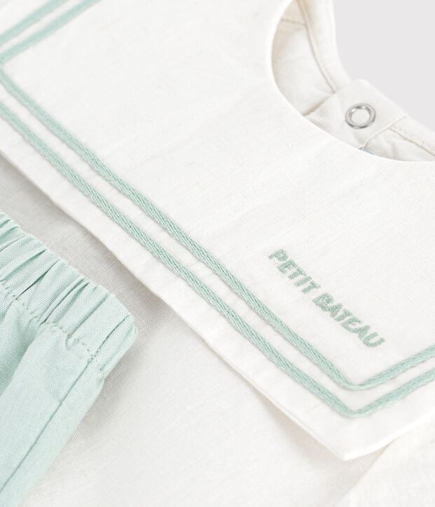 Conjunto para beb&eacute; de 2 piezas de algod&oacute;n/lino, parte superior con cuello marinero blanco/azul