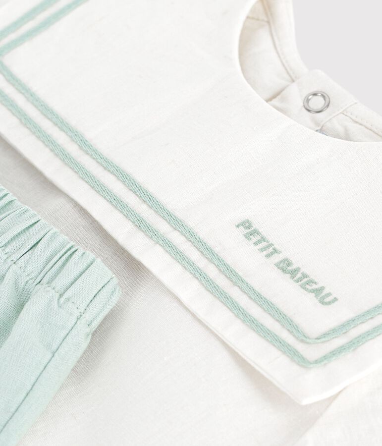 Conjunto para beb&eacute; de 2 piezas de algod&oacute;n/lino, parte superior con cuello marinero blanco/azul