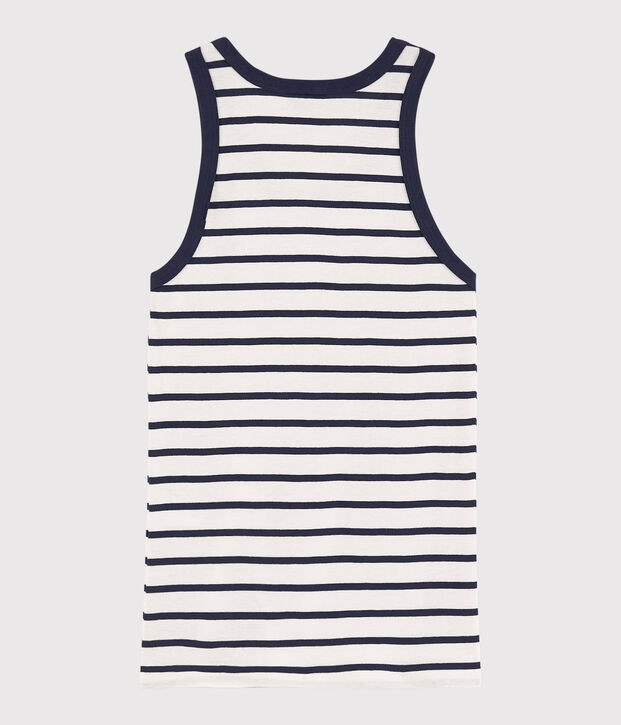 Camiseta de tirantes emblem&aacute;tica de algod&oacute;n de rayas de mujer blanco/azul