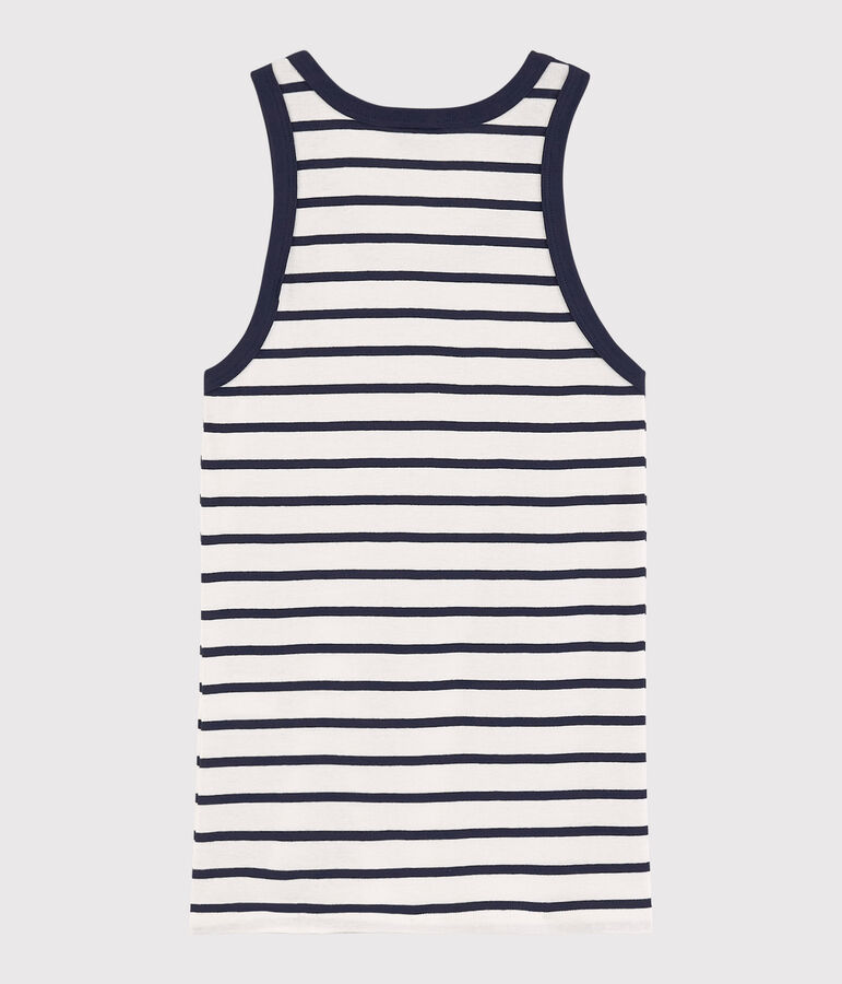 Camiseta de tirantes emblem&aacute;tica de algod&oacute;n de rayas de mujer blanco/azul