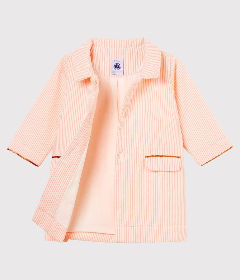Abrigo de rayas para beb&eacute; ni&ntilde;a blanco/rosa