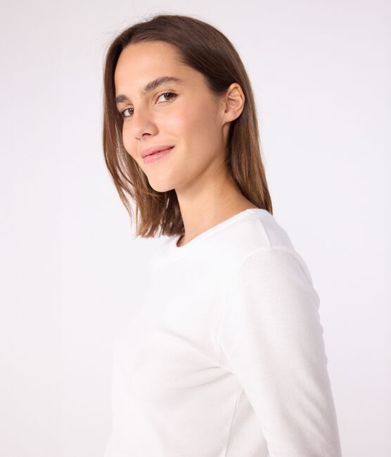 Camiseta Iconique de manga larga de punto liso para mujer blanco ECUME