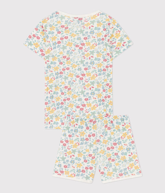 Pijama corto de algodón con flores para niña blanco MARSHMALLOW/blanco MULTICO
