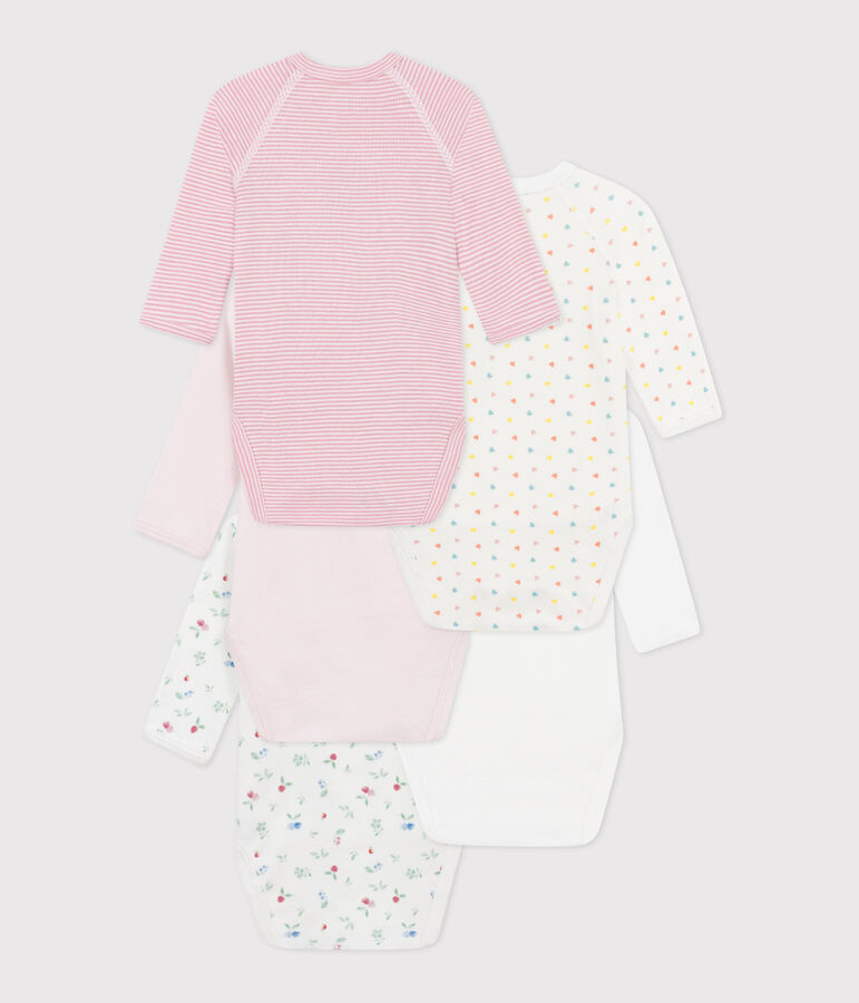 Juego de 5 bodis cruzados y estampados de manga larga de algod&oacute;n para beb&eacute; multicolor