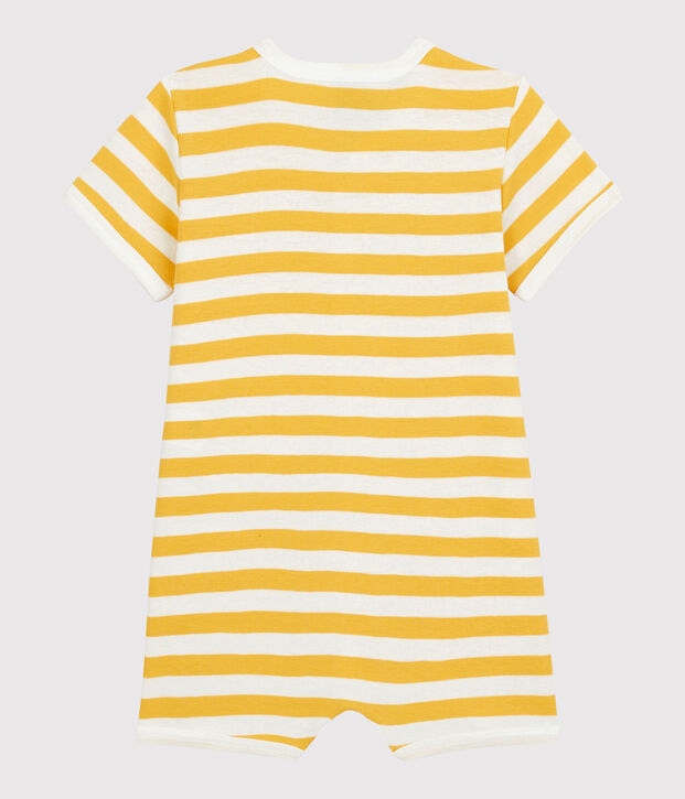 Pelele corto a rayas de beb&eacute; de algod&oacute;n amarillo/blanco
