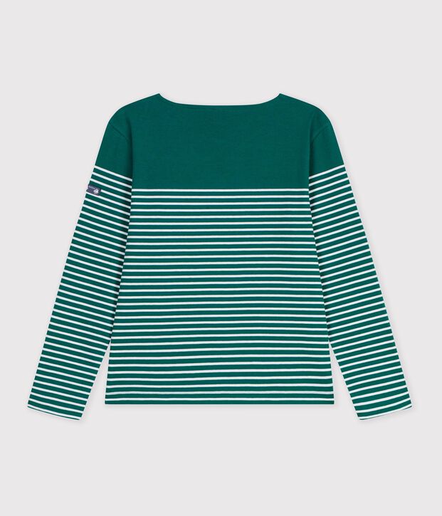 Camiseta marinera de algod&oacute;n para mujer verde/blanco