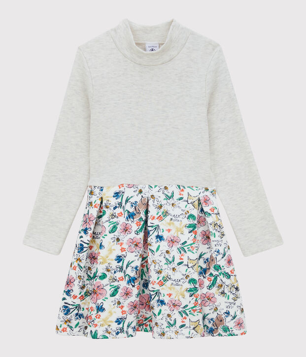Vestido de manga larga de mulet&oacute;n de ni&ntilde;a blanco/multicolor