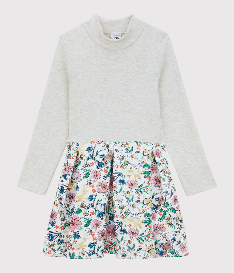 Vestido de manga larga de mulet&oacute;n de ni&ntilde;a blanco/multicolor