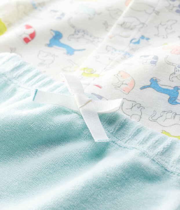Conjunto de 2 prendas de perritos de colores de beb&eacute; en rizo de esponja y algod&oacute;n ecol&oacute;gico blanco/multicolor