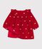 Vestido de terciopelo de manga larga con bordados de lazos para beb&eacute; rojo/crudo