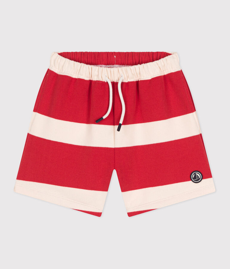 Shorts infantiles de algod&oacute;n a rayas rojo/crudo