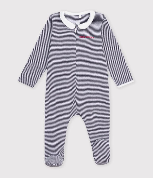 Pijama de algod&oacute;n con estampado de rayas para beb&eacute; azul/blanco