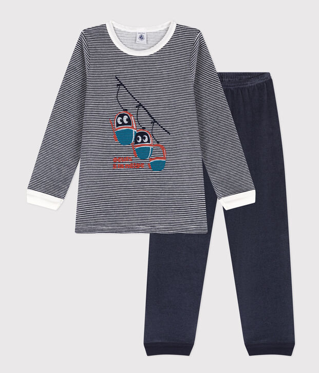 Pijama de terciopelo para ni&ntilde;o/ni&ntilde;a azul/blanco