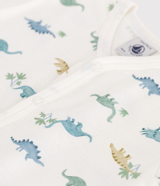 Mono corto de algodón con dinosaurios para bebé blanco MARSHMALLOW/blanco MULTICO