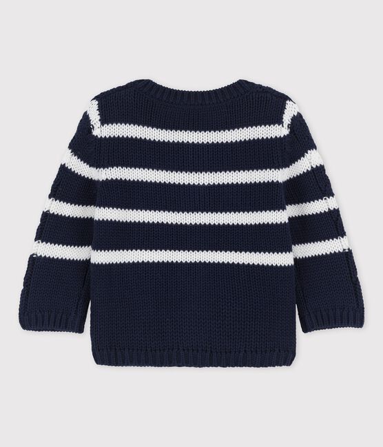 Cárdigan de punto trenzado de bebé azul SMOKING/blanco MARSHMALLOW