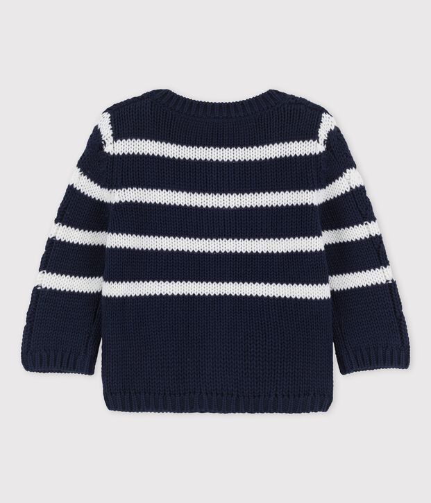 C&aacute;rdigan de punto trenzado de beb&eacute; azul/blanco