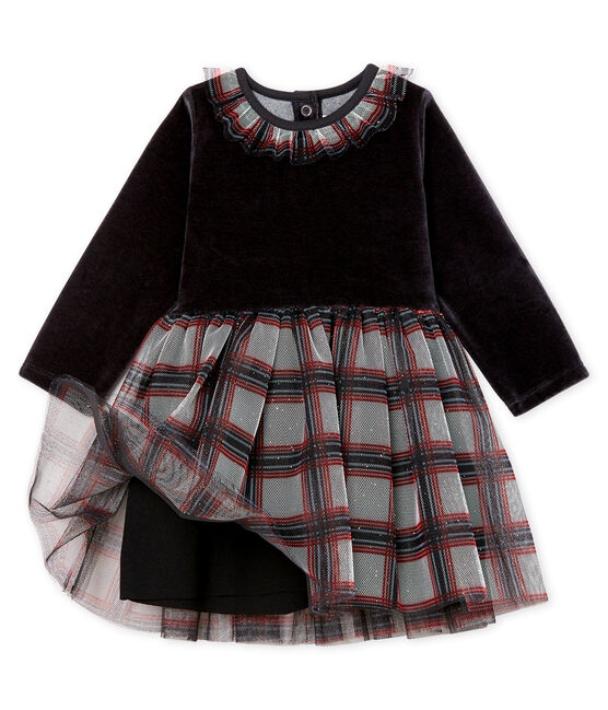 Vestido bimaterial de manga larga para bebé niña negro NOIR/blanco MULTICO