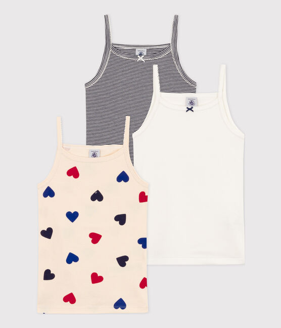 Juego de 3 camisetas de tirantes de algodón con tres corazones para niña variante 1