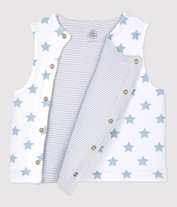 Chaleco reversible de beb&eacute; de algod&oacute;n acolchado blanco/gris