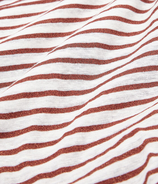 Camiseta manga corta de lino para mujer blanco MARSHMALLOW/rosa COPPER CN