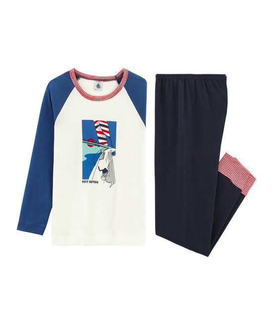 Pijama de punto para niño azul SMOKING/blanco MULTICO