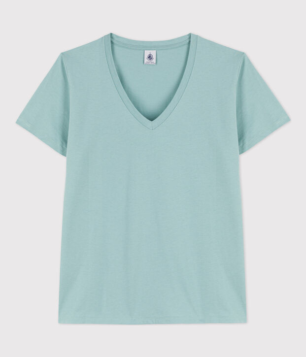 La camiseta RECTA de algod&oacute;n con cuello de pico para mujer verde