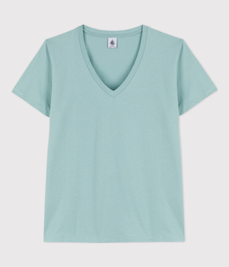 La camiseta RECTA de algod&oacute;n con cuello de pico para mujer verde