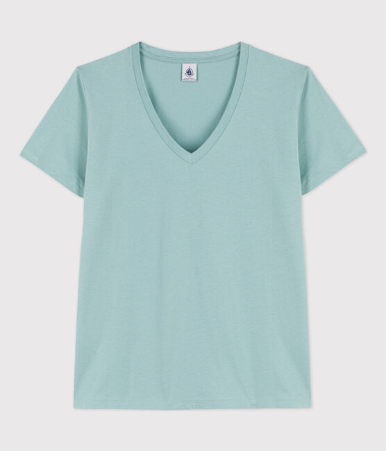 La camiseta RECTA de algodón con cuello de pico para mujer verde BOB