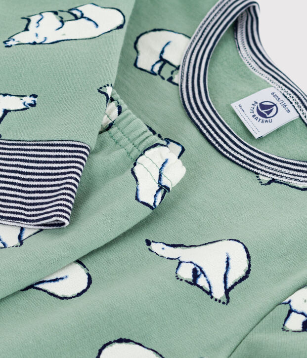 Pijama infantil de felpa con estampado de osos verde/multicolor