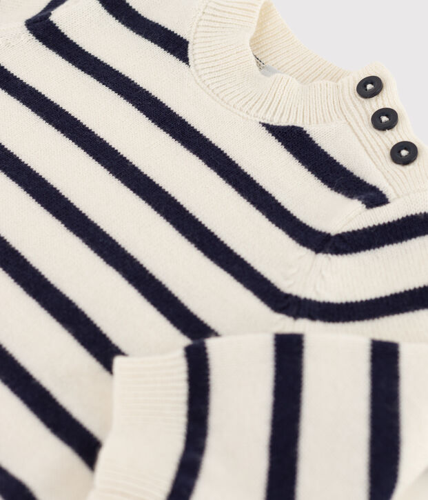 Jersey de lana y algod&oacute;n con rayas marineras para beb&eacute; blanco/azul