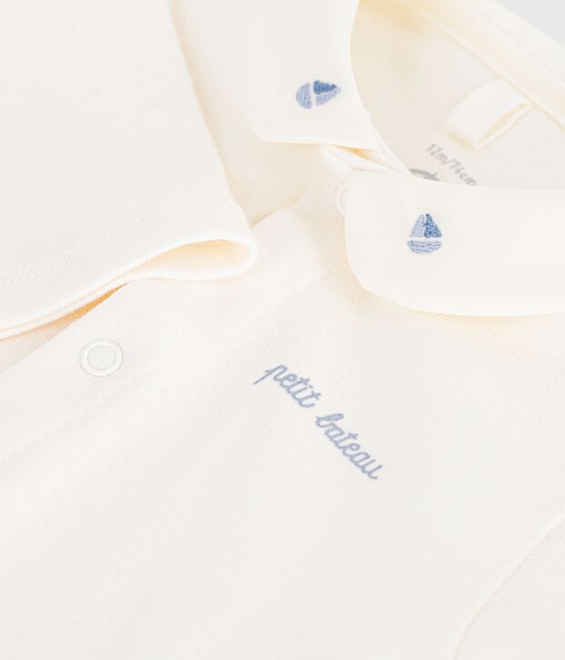 Body liso de manga larga de algod&oacute;n con cuello bordado para beb&eacute; azul/azul