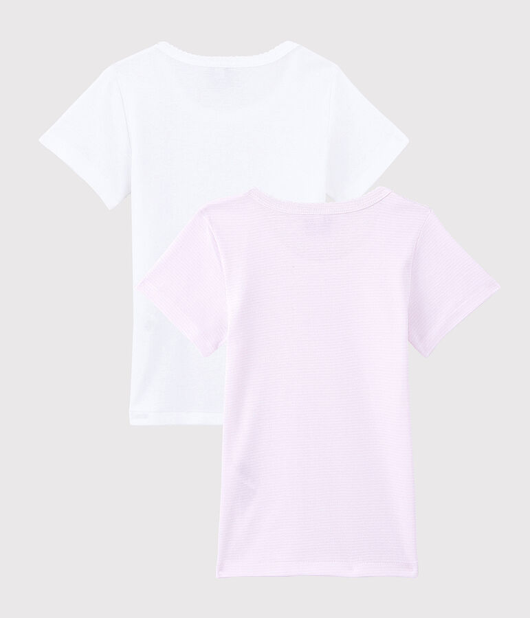 Lote de 2 camisetas de manga corta mil rayas rosa de algod&oacute;n ecol&oacute;gico de ni&ntilde;a variante 1