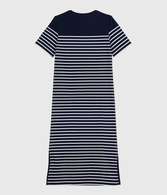 Vestido largo de algodón a rayas para mujer azul SMOKING/blanco MARSHMALLOW