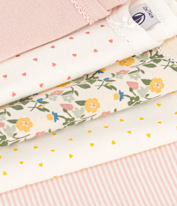 Juego de 5 bodis de manga corta de algod&oacute;n con flores para beb&eacute; multicolor