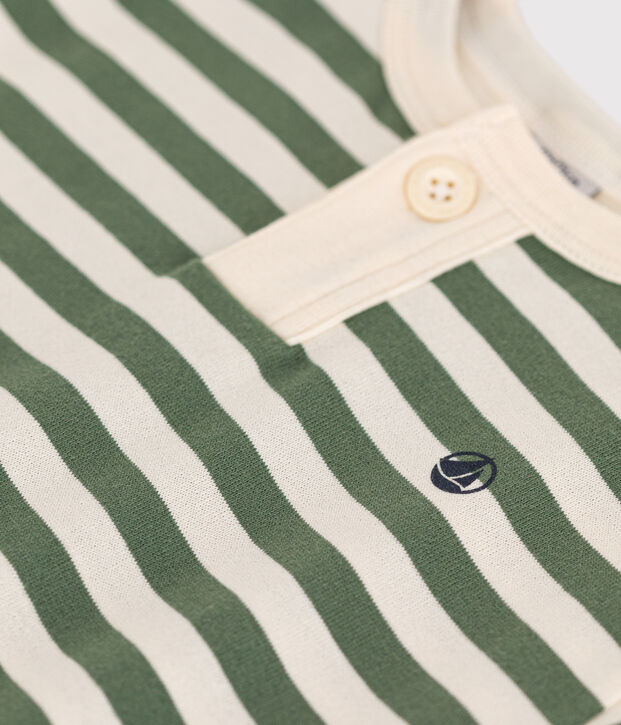 Camiseta de manga corta de punto para beb&eacute; verde/crudo