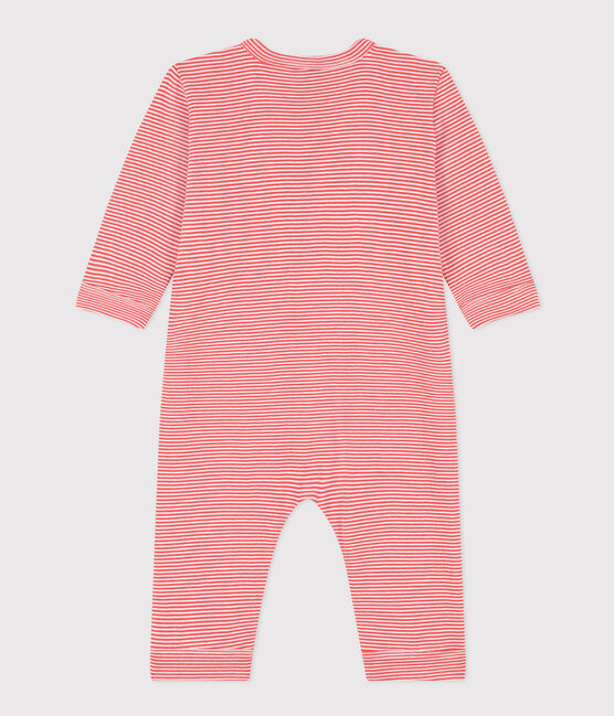 Pijama sin pies de algodón milrayas para bebé naranja ABRICOT/ MARSHMALLOW