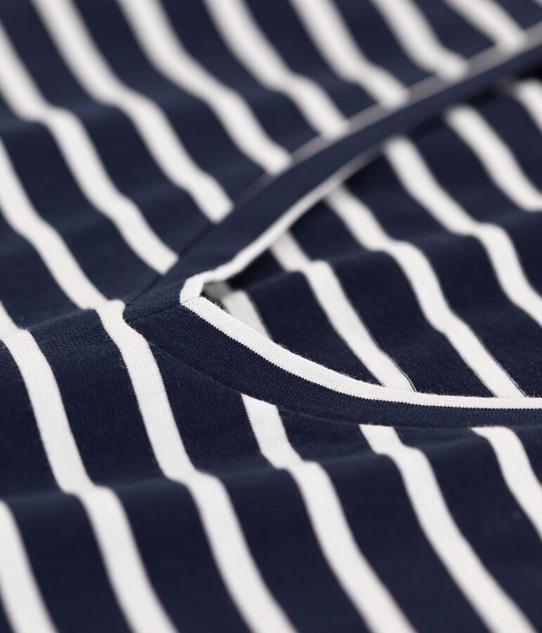 Camiseta de algod&oacute;n LE CLASSIQUE con cuello de pico para mujer azul/blanco