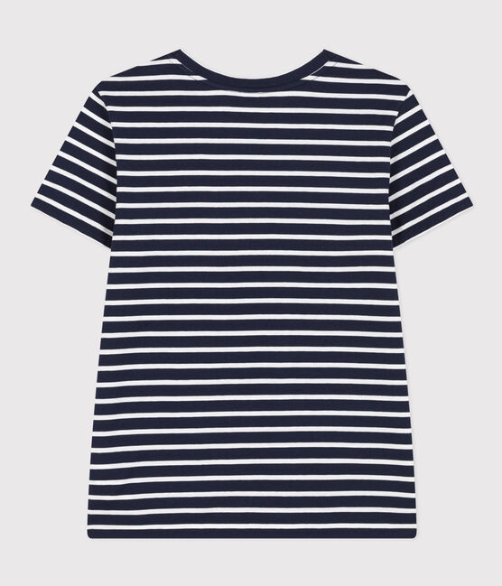 La camiseta RECTA de algodón con cuello redondo para mujer azul SMOKING/blanco MARSHMALLOW