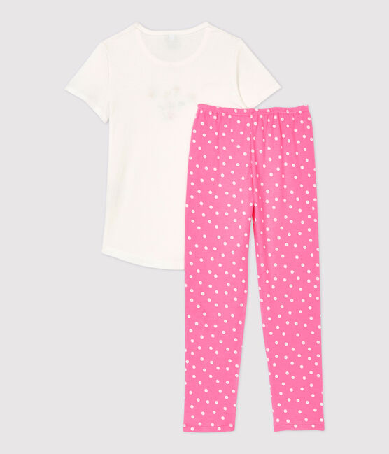 Pijama de manga corta de niña de algodón rosa PETAL/blanco MARSHMALLOW