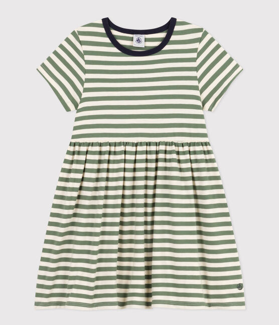 Vestido de manga corta de algodón a rayas para niña verde CROCO/ AVALANCHE