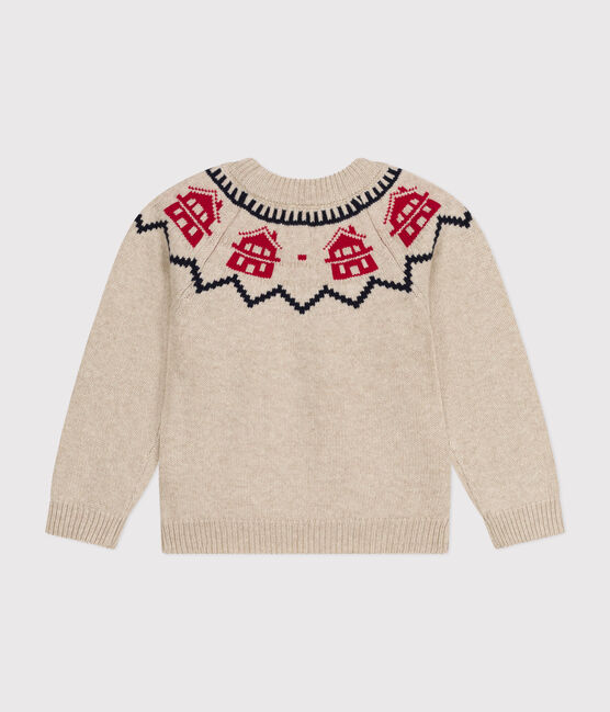 Jersey de jacquard de lana y algodón de niña/niño beige MONTELIMAR/blanco MULTICO