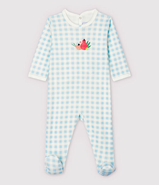 Pijama enterizo de vichy azul de algodón de bebé niña blanco MARSHMALLOW/azul JASMIN