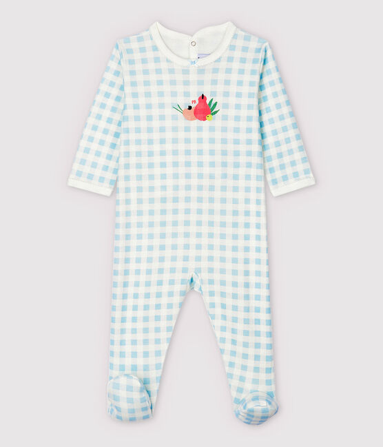 Pijama enterizo de vichy azul de algodón de bebé niña blanco MARSHMALLOW/azul JASMIN