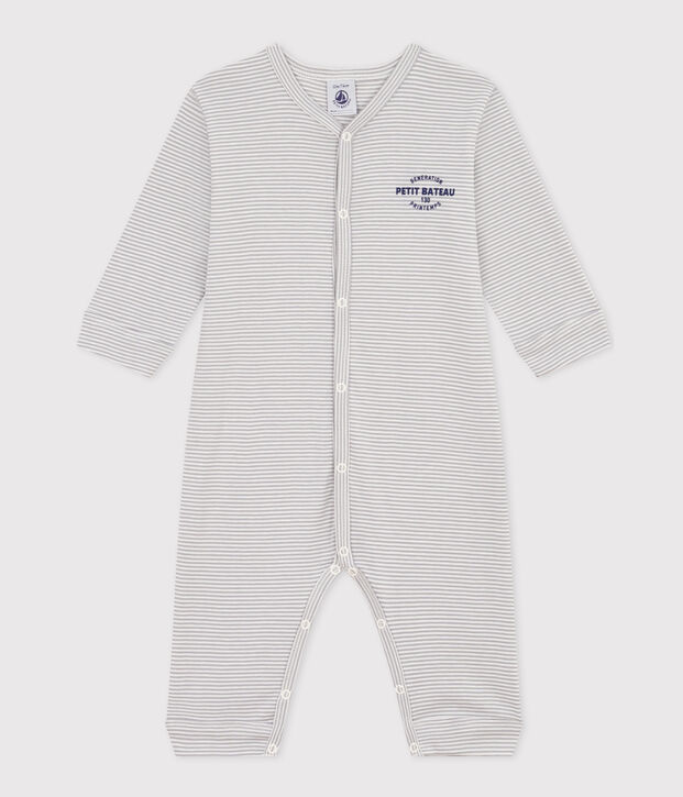 Pijama sin pies de algod&oacute;n milrayas para beb&eacute; gris/blanco