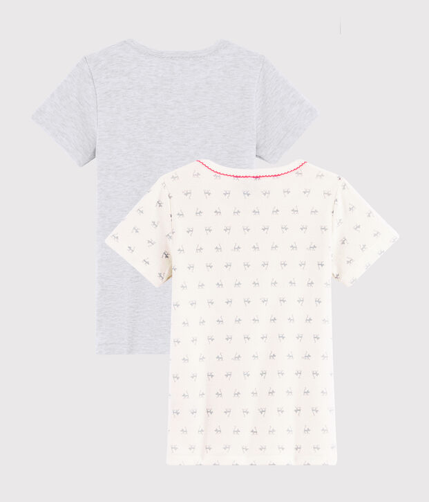 Juego de 2 camisetas de manga corta con estampado de gato de ni&ntilde;a peque&ntilde;a multicolor