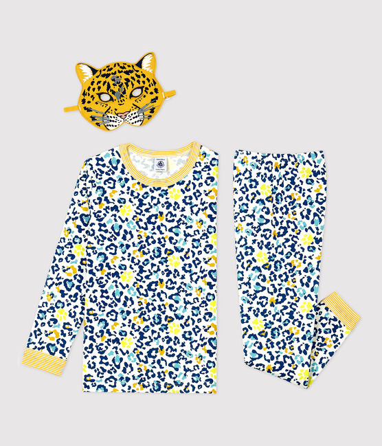 Pijama fosforescente de leopardo de niña/niño de algodón blanco MARSHMALLOW/blanco MULTICO
