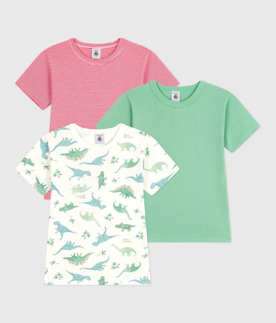 Juego de 3 camisetas infantiles de algodón de manga corta con dinosaurios variante 1