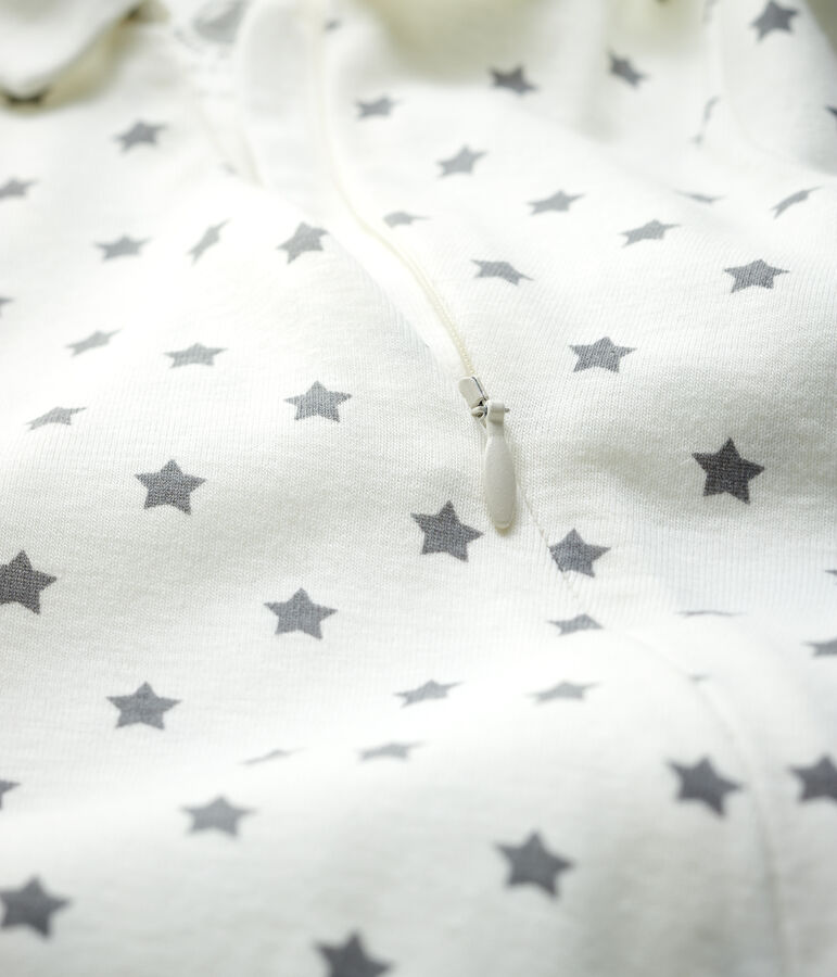 Pijama enterizo sin pies con estrellas de beb&eacute; de algod&oacute;n ecol&oacute;gico blanco MARSHMALLOW/gris GRIS