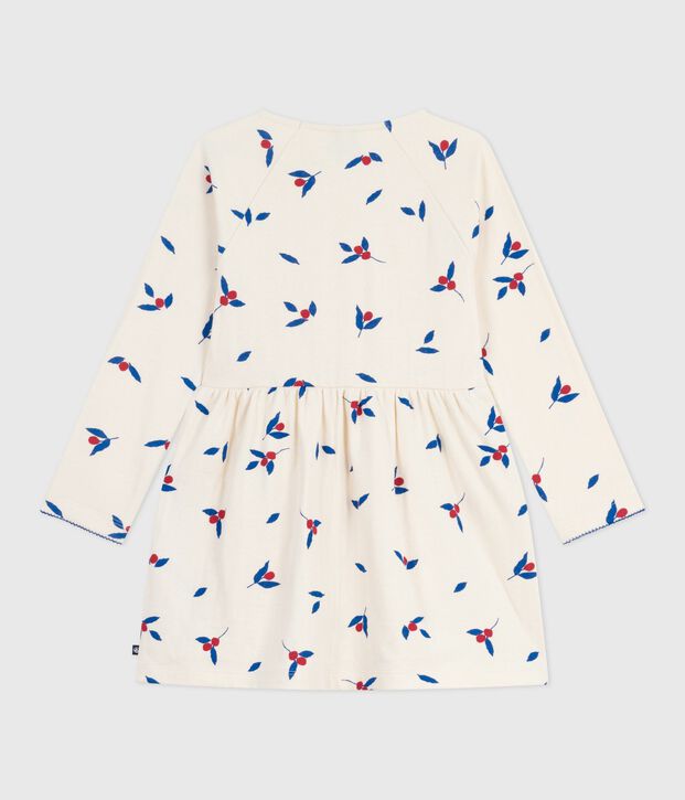 Vestido infantil de manga larga de algod&oacute;n crudo/multicolor