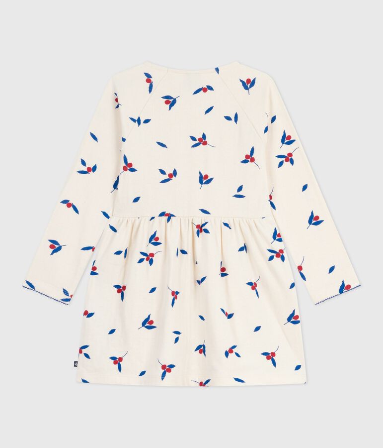 Vestido infantil de manga larga de algod&oacute;n crudo/multicolor